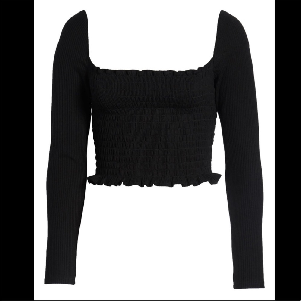 Reformation Sable Smocked Ruffle Top in Jet Black, Size Small, NWOT - Picture 2 of 10